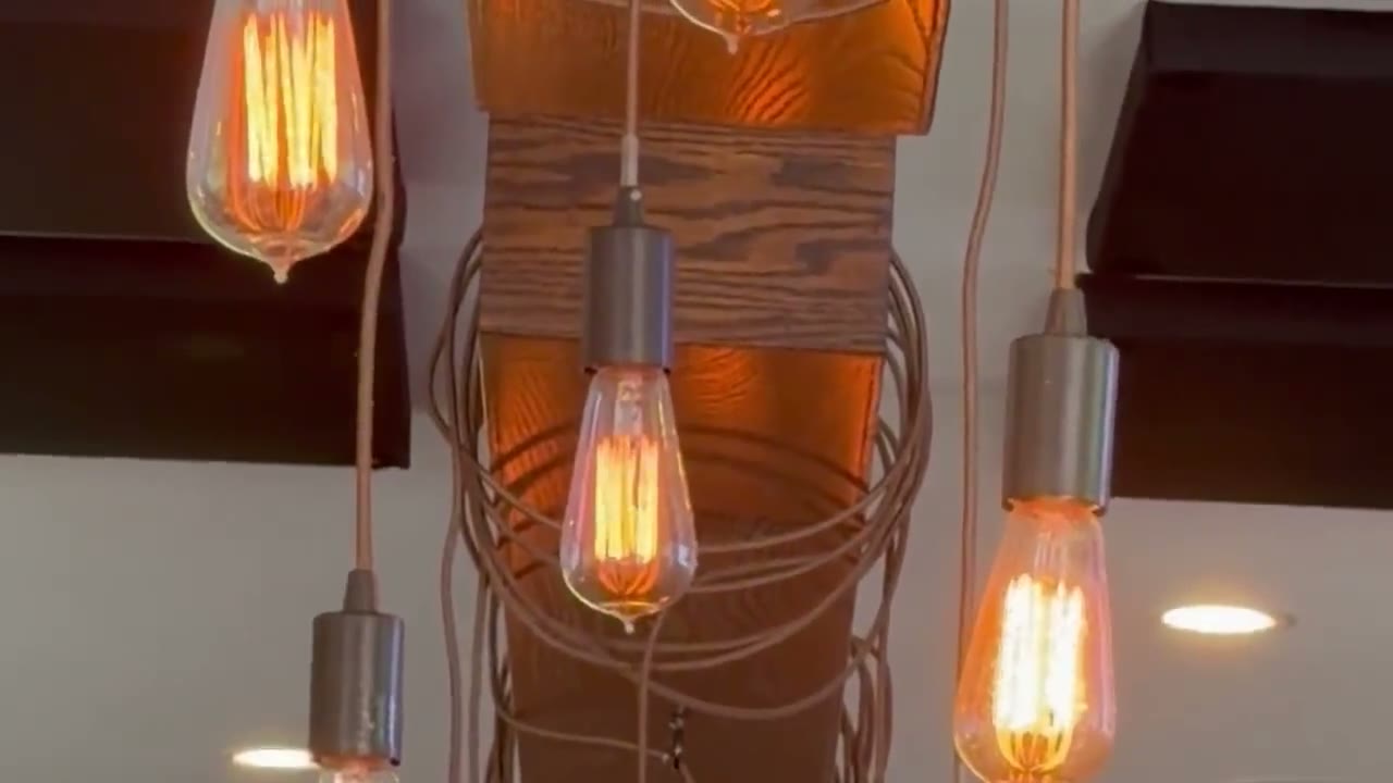 Edison lights over the Pub 235 bar